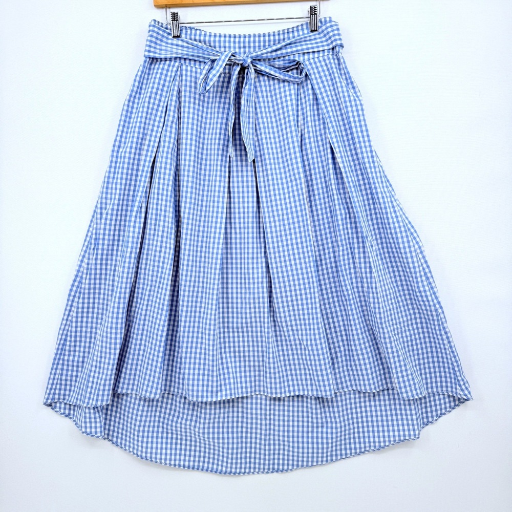 Max Studio Gingham Midi Skirt Womens Large Blue White Tie Waist Farmcore NEW